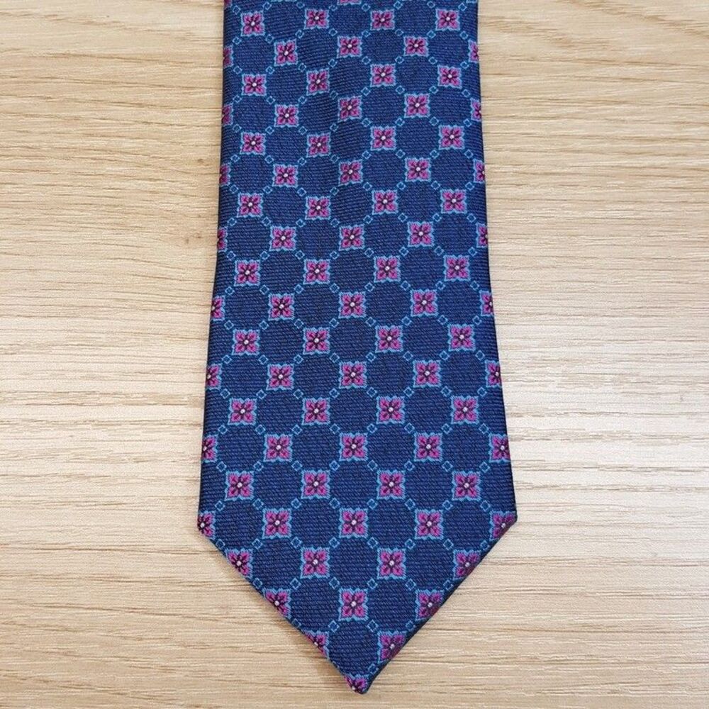 BAR III Mens Neck Tie Blue Medallion Geometric Floral Link Modern Slim
